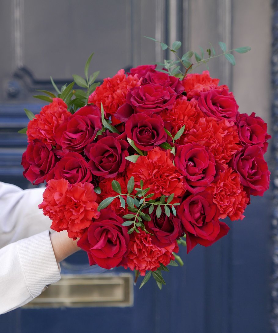 Bouquet de fleurs Opéra | Rose rouge et Œillets| Livraison 24h